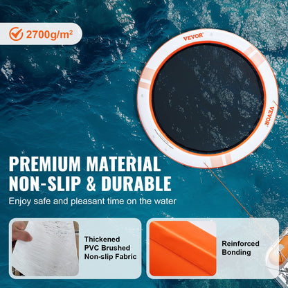 Inflatable Floating Dock, ø8FT Inflatable Dock Platform with ø5FT Trampoline Mesh Pool, Non-Slip Floating Platform Water Mat with Portable Bag & Detachable Ladder for Pool Beach Relaxation