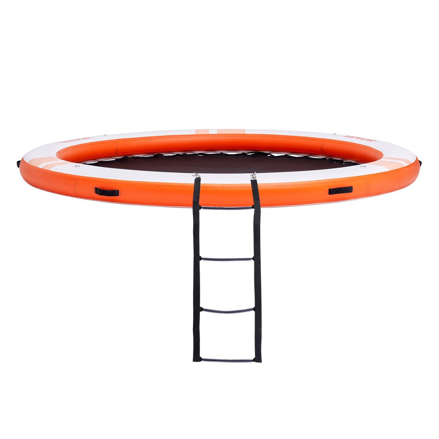 Uppblåsbar flytbrygga, ø8FT Uppblåsbar hamnplattform med ø5FT trampolinnätpool, halkfri flytande plattform Vattenmatta med bärbar väska och avtagbar stege för avkoppling vid poolen