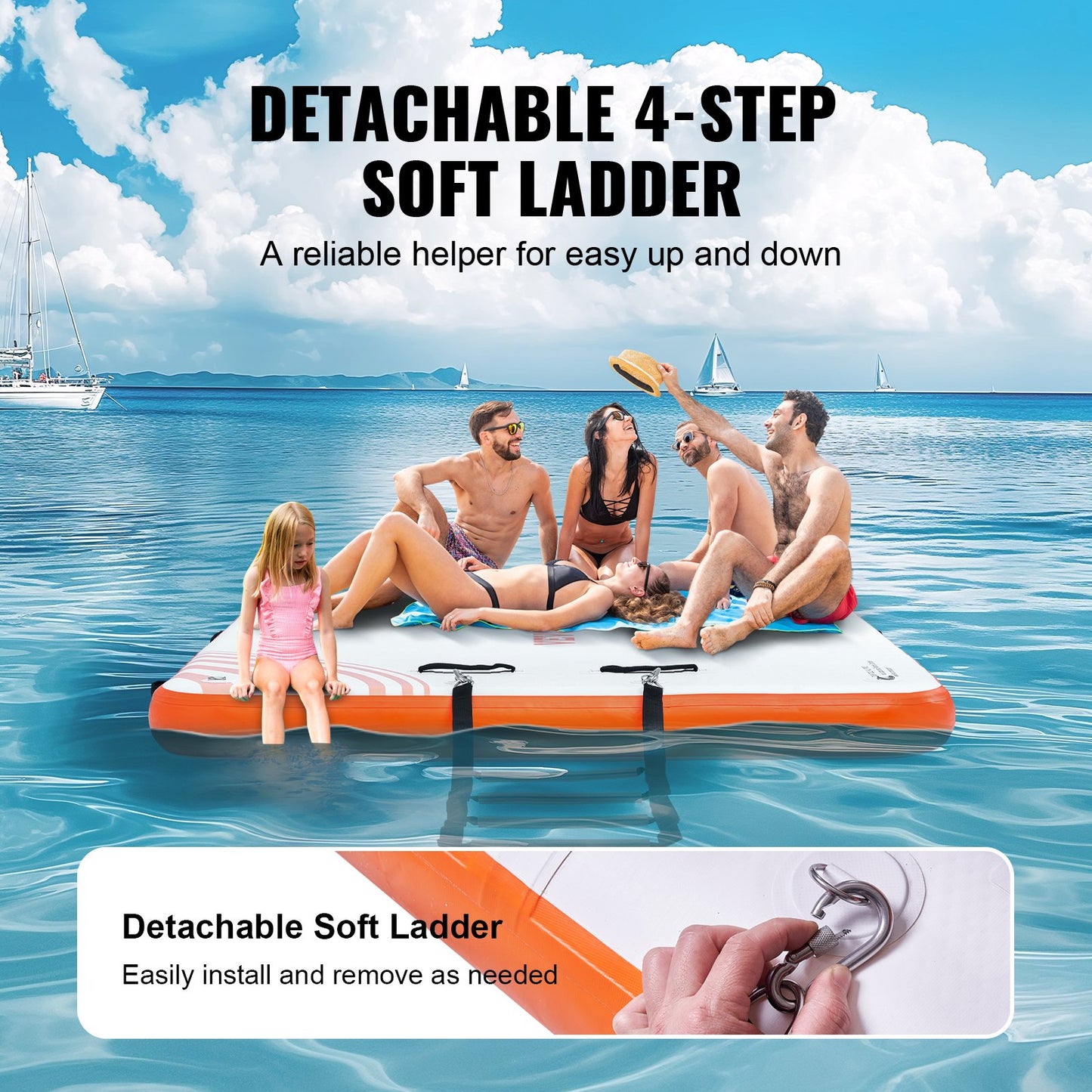 Inflatable Floating Dock, 8 x 5FT Inflatable Dock Platform, Non-Slip Water Floating Dock Mat with Portable Carrying Bag & Detachable Ladder, Floating Platform Island Raft for Pool Beach Ocean