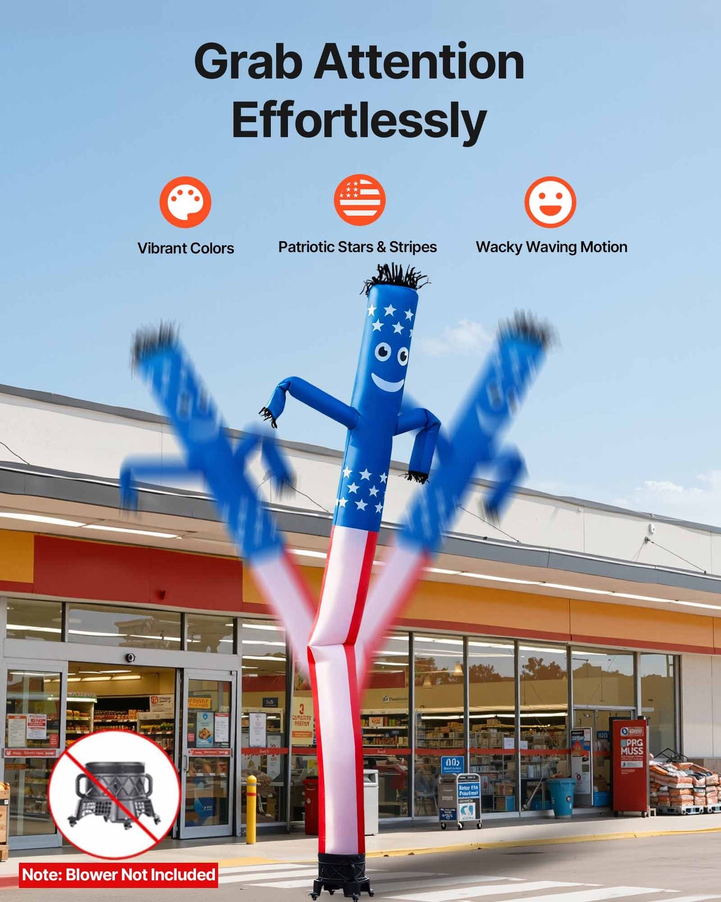 Inflatable Tube Man, 20-Feet Tall, Wacky Waving Dancing Tube Guy, Wind Flying Arm Flailing Air Puppet, 18-Inch for Outdoor Advertising, Business Store, Increase Visibility (Blower Not Included)