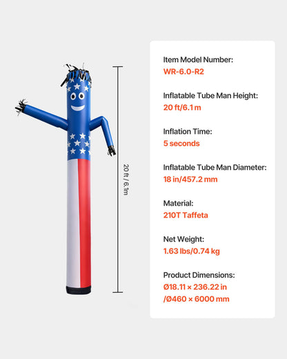 Inflatable Tube Man, 20-Feet Tall, Wacky Waving Dancing Tube Guy, Wind Flying Arm Flailing Air Puppet, 18-Inch for Outdoor Advertising, Business Store, Increase Visibility (Blower Not Included)
