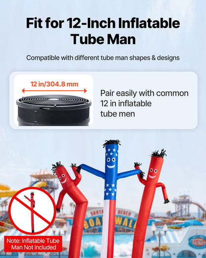 Inflatable Tube Man Blower, 1/2 HP 370W, PP Blower Fan for Wacky Waving Tube Guy, IPX3 Waterproof, Fits 12-Inch Diameter Outdoor Arm Swing Wind Flying Puppet Dancer, Inflatable Not Included