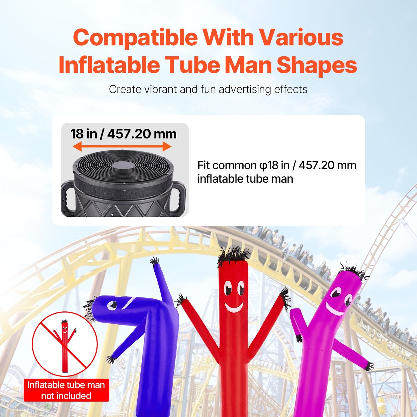 Inflatable Tube Man Blower, 1 HP, Blower Fan for Wacky Waving Inflatable Tube Guy, PP Shell, IPX3 Waterproof, Fits 18" Diameter Outdoor Inflatable Wind Flying Tube Man(No Inflatable)