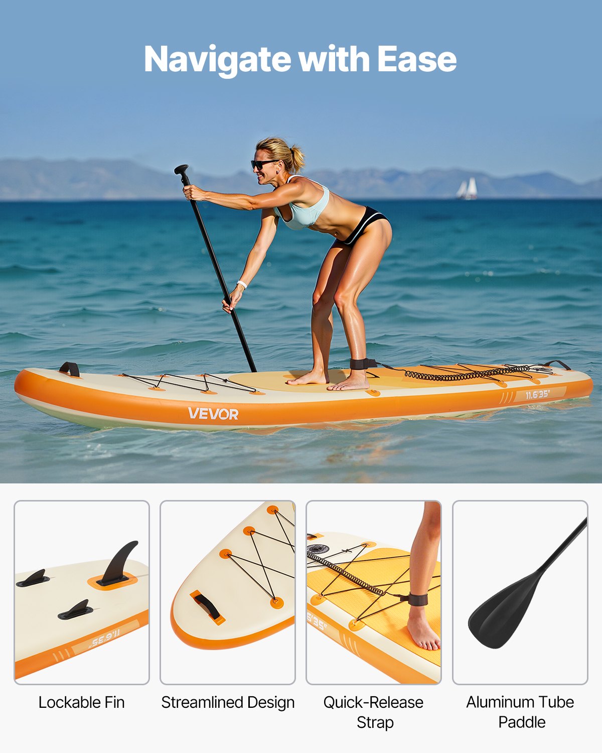 Inflatable Stand Up Paddle Board, 11.6' x 35" x 6" Wide Ultra-Light SUP Paddleboard, All Accessories Included, Pump, Paddle, Fin, Backpack, Ankle Leash, Strap, Non-slip Deck for Youth & Adults