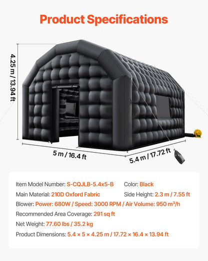 Inflatable Nightclub, 17.72 x 16.4 x 13.9 ft Inflatable Party Tent with 680W Blower & Sandbag, Ventilated Blow up Night Club with 2 Windows, Air Cube House for Event Birthday Wedding Party