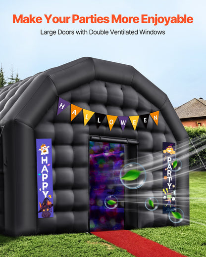 Inflatable Nightclub, 19.7 x 16.4 x 12 ft Inflatable Party Tent with 680W Blower & Sandbag, Ventilated Blow up Night Club with 2 Windows, Air Cube House for Event Birthday Wedding Party