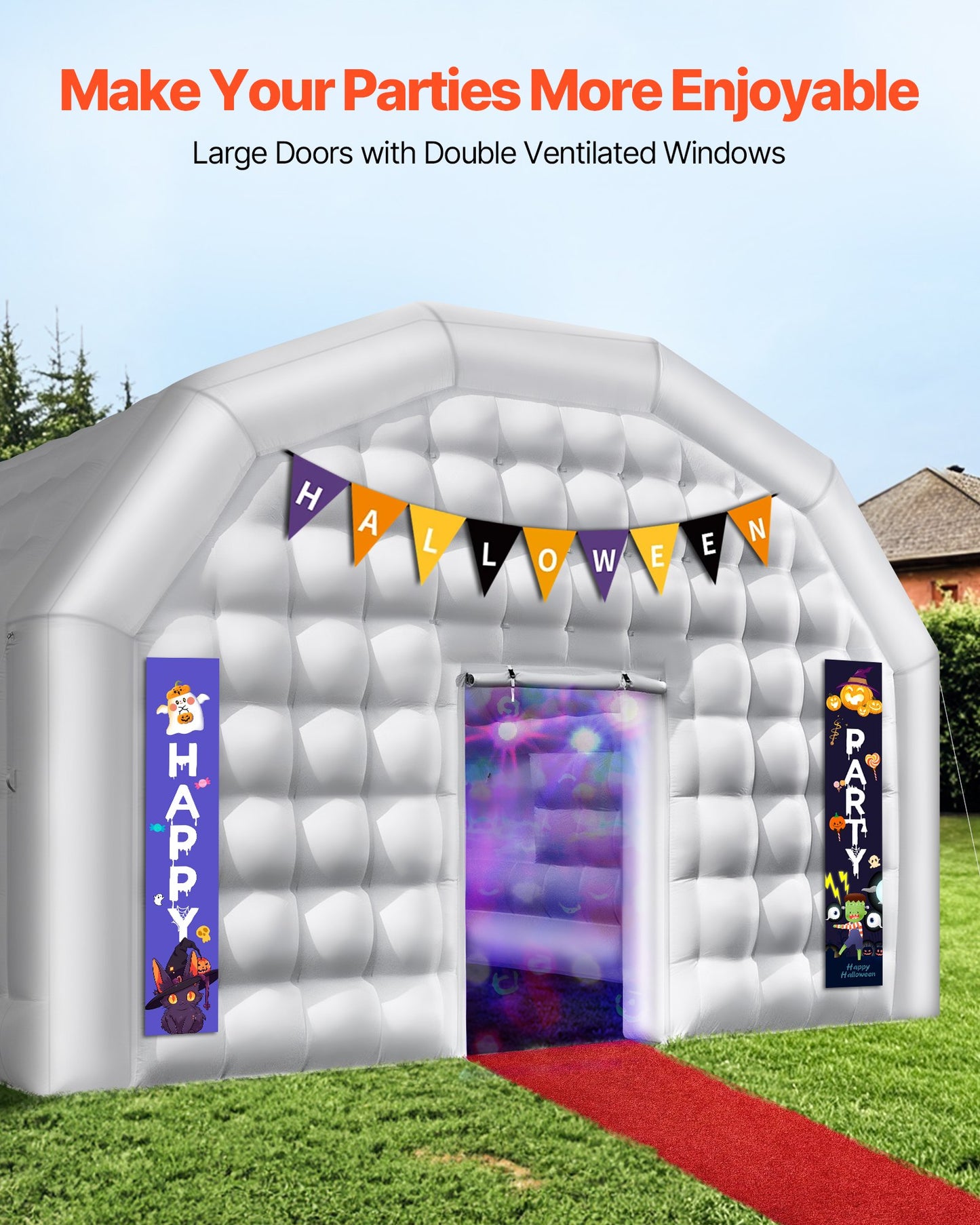 Inflatable Nightclub, 26.2 x 19.7 x 13.1 ft Inflatable Party Tent with 1100W Blower & Sandbag, Blow up Night Club with 2 Windows, Air Cube House for Event Birthday Wedding Party, White