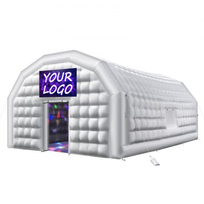 Inflatable Nightclub, 29.5 x 19.7 x 13.1 ft Inflatable Party Tent with 1100W Blower & Sandbag, Blow up Night Club with 2 Windows, Air Cube House for Event Birthday Wedding Party, White