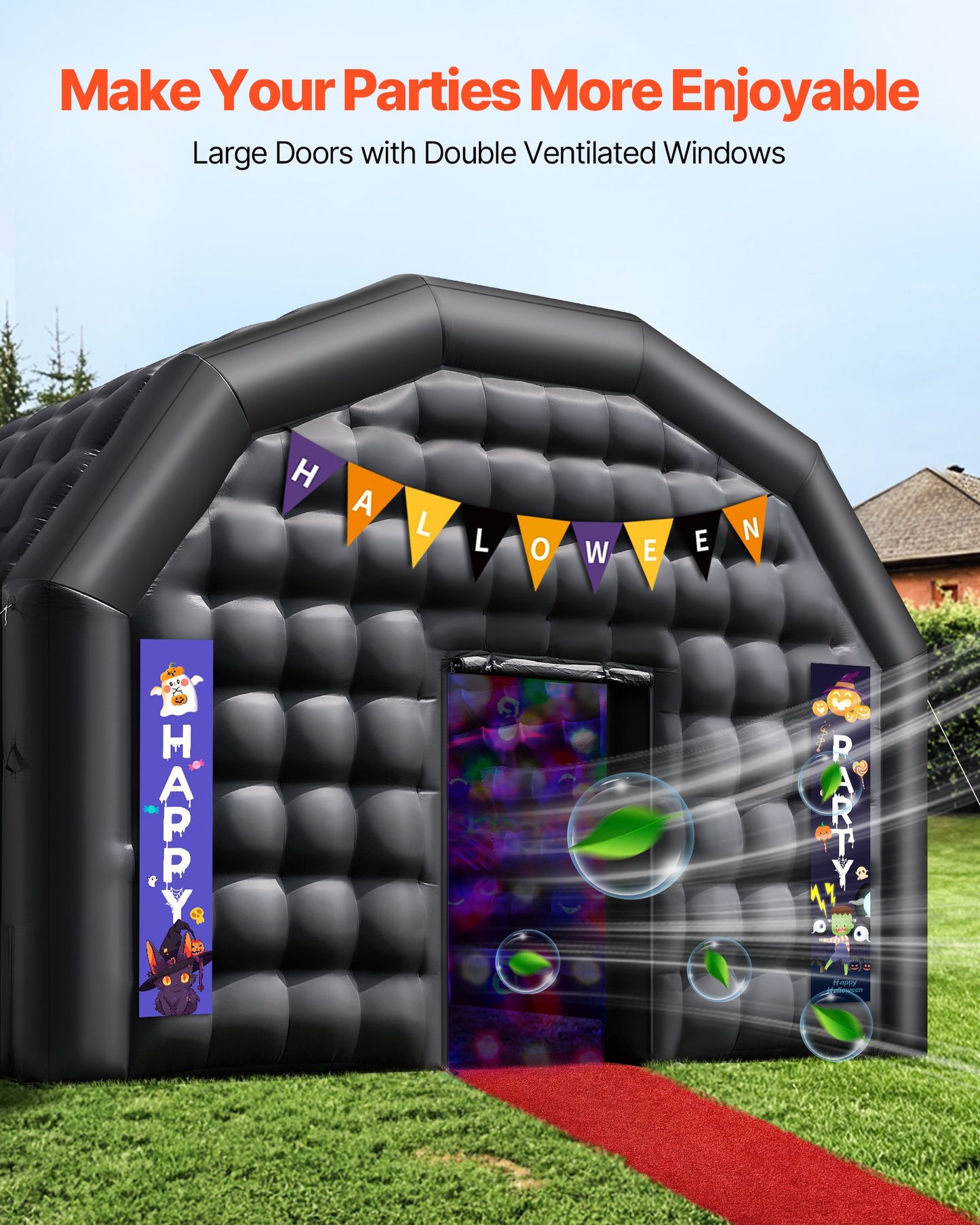 Inflatable Nightclub, 29.5 x 19.7 x 13.1 ft Inflatable Party Tent with 1100W Blower & Sandbag, Ventilated Blow up Night Club with 2 Windows, Air Cube House for Event Birthday Wedding Party