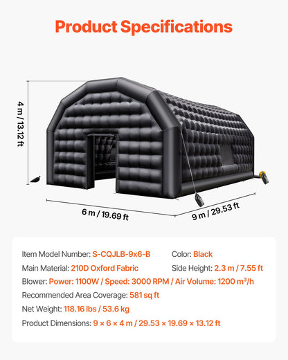 Inflatable Nightclub, 29.5 x 19.7 x 13.1 ft Inflatable Party Tent with 1100W Blower & Sandbag, Ventilated Blow up Night Club with 2 Windows, Air Cube House for Event Birthday Wedding Party