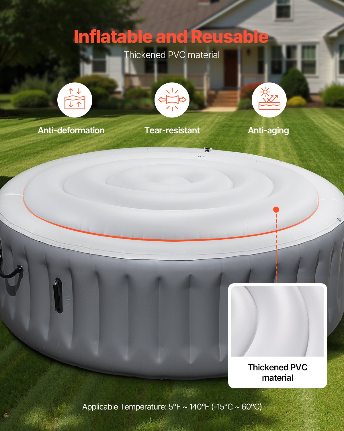 Inflatable Hot Tub Cover, 4.5 Ft Round Hot Tub Cover Protector, Insulated Spa Covers for Inflatable Hottub, Weatherproof and Waterproof Energy Saving Lid for Outdoor Use, White