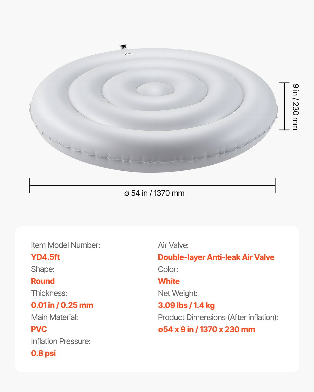 Inflatable Hot Tub Cover, 4.5 Ft Round Hot Tub Cover Protector, Insulated Spa Covers for Inflatable Hottub, Weatherproof and Waterproof Energy Saving Lid for Outdoor Use, White