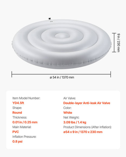 Inflatable Hot Tub Cover, 4.5 Ft Round Hot Tub Cover Protector, Insulated Spa Covers for Inflatable Hottub, Weatherproof and Waterproof Energy Saving Lid for Outdoor Use, White