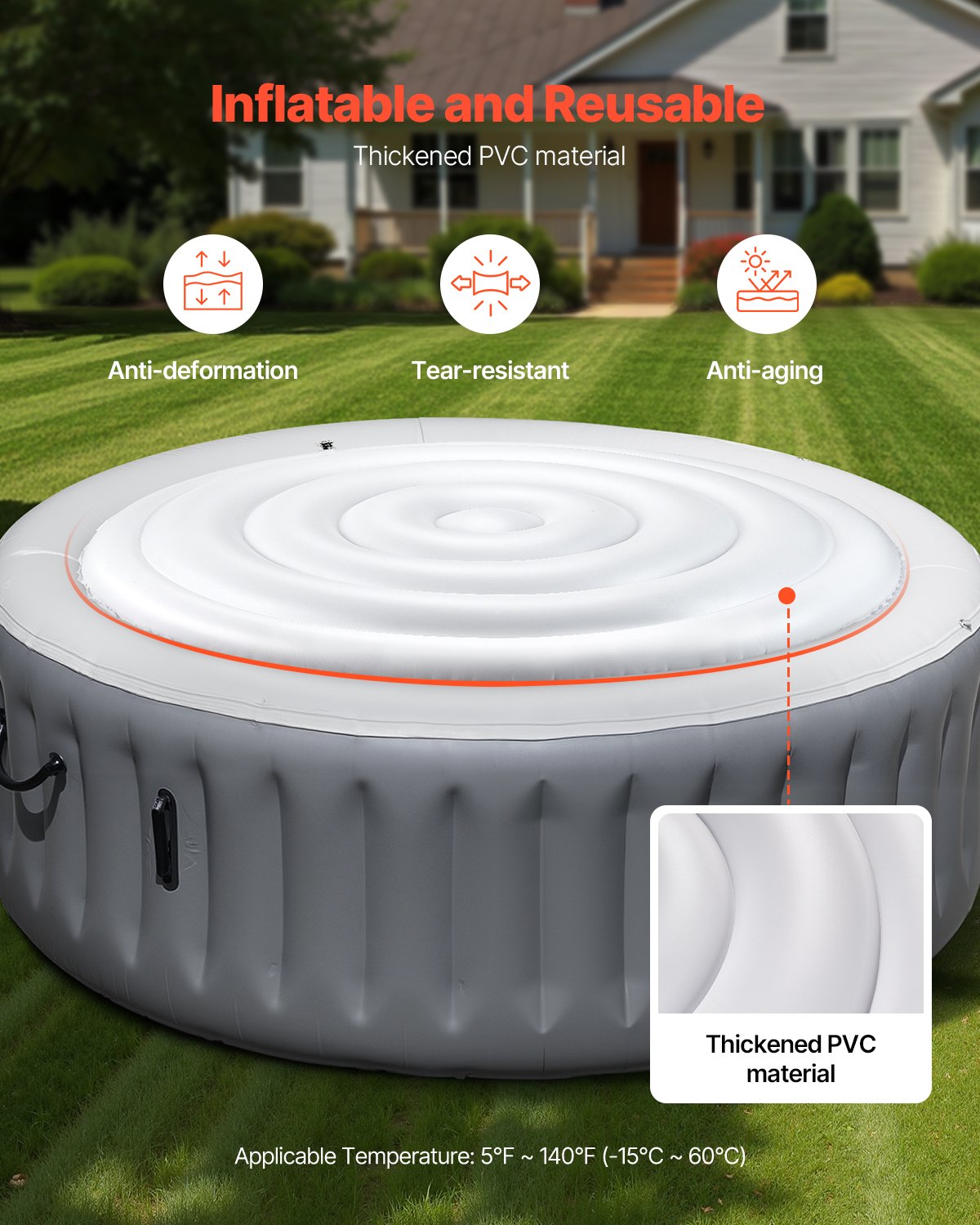 Inflatable Hot Tub Cover, 5.4 Ft Round Hot Tub Cover Protector, Insulated Spa Covers for Inflatable Hottub, Weatherproof and Waterproof Energy Saving Lid for Outdoor Use, White