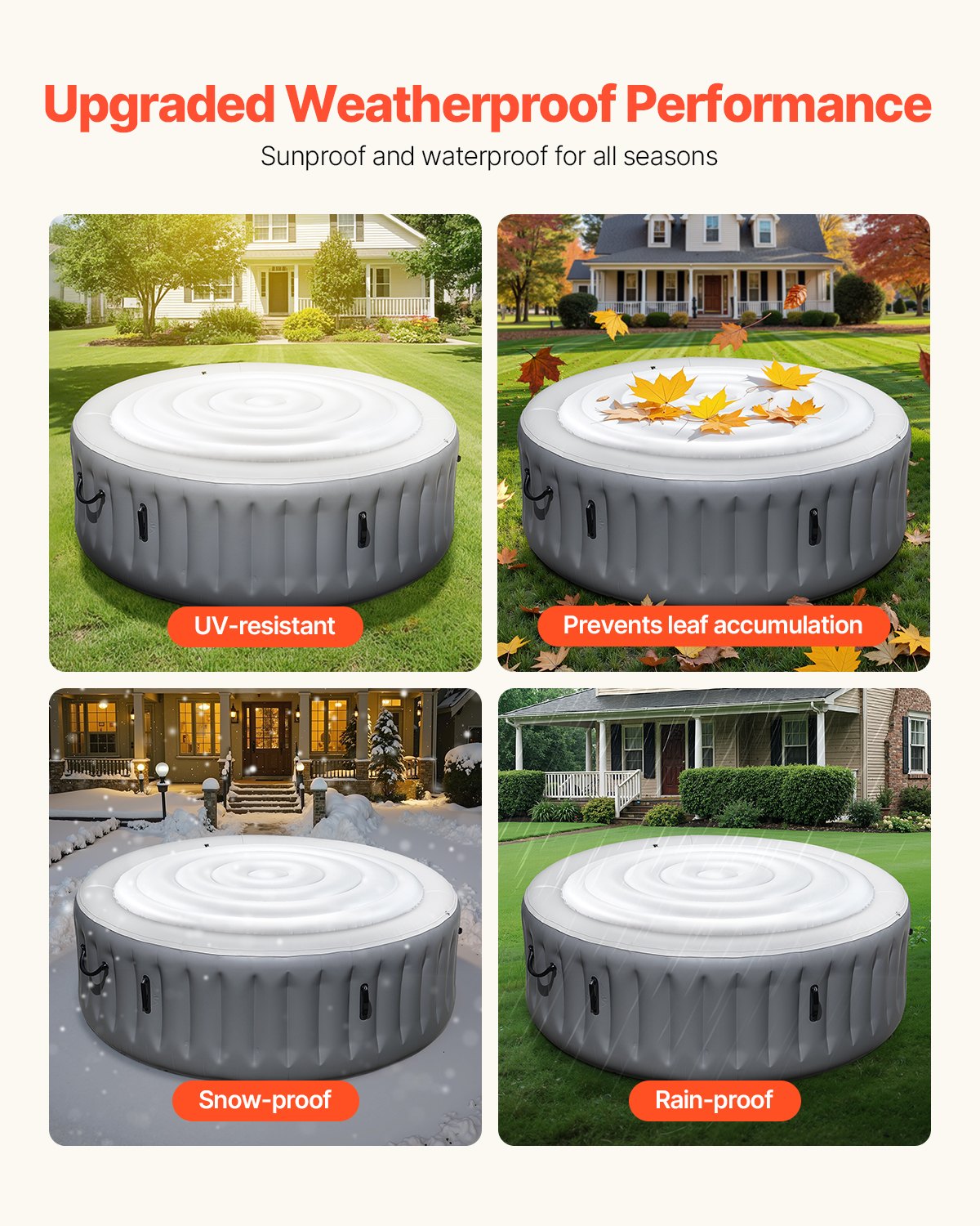 Inflatable Hot Tub Cover, 5.4 Ft Round Hot Tub Cover Protector, Insulated Spa Covers for Inflatable Hottub, Weatherproof and Waterproof Energy Saving Lid for Outdoor Use, White