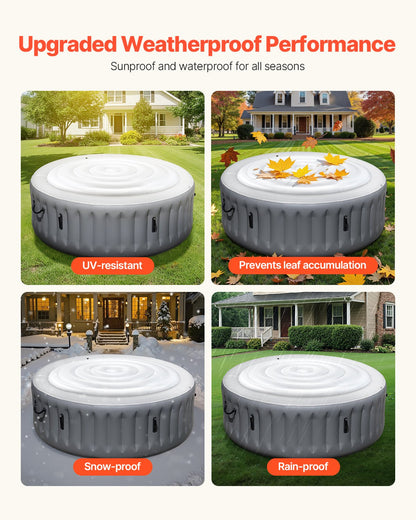 Inflatable Hot Tub Cover, 5.4 Ft Round Hot Tub Cover Protector, Insulated Spa Covers for Inflatable Hottub, Weatherproof and Waterproof Energy Saving Lid for Outdoor Use, White