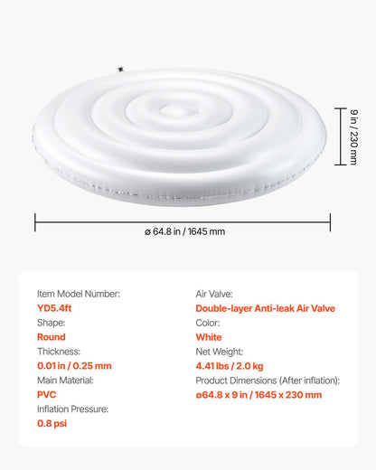 Inflatable Hot Tub Cover, 5.4 Ft Round Hot Tub Cover Protector, Insulated Spa Covers for Inflatable Hottub, Weatherproof and Waterproof Energy Saving Lid for Outdoor Use, White