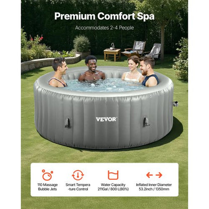 Uppblåsbar Bubbelpool 2 till 4 Personer 1800 x 660 mm Rund Portabel Utomhusspa |  EU