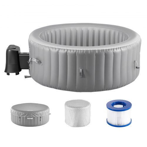 Inflatable Hot Tub, 4 to 6 Person Capacity, 81.9 x 26 in Round Portable Outdoor Spa, with 130 Soothing Jets, Filter, Cover and Mat, Multi-function Control Panel, PVC Outdoor Hot Tub, Grey