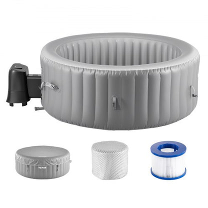Inflatable Hot Tub, 4 to 6 Person Capacity, 81.9 x 26 in Round Portable Outdoor Spa, with 130 Soothing Jets, Filter, Cover and Mat, Multi-function Control Panel, PVC Outdoor Hot Tub, Grey