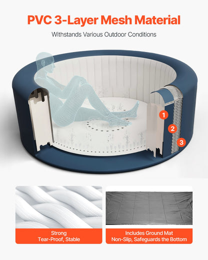 Inflatable Hot Tub, 4 to 6 Person Capacity, 81.9 x 26 in Round Portable Outdoor Spa, with 130 Soothing Jets, Filter, Cover and Mat, Multi-function Control Panel, PVC Outdoor Hot Tub, Grey