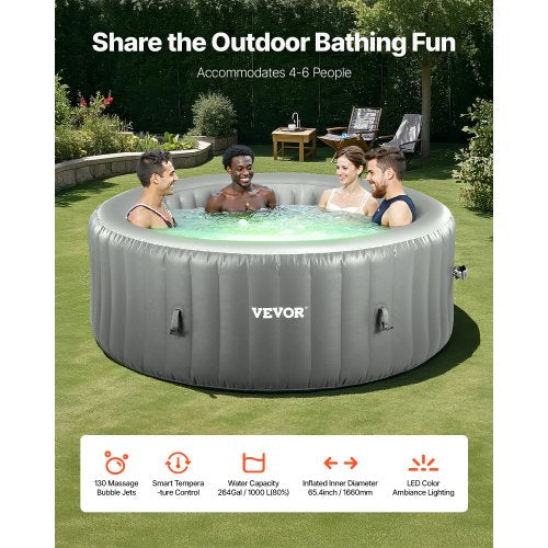 Aufblasbarer Whirlpool, Kapazität 4 bis 6 Personen, 2080 x 660 mm, tragbarer Outdoor-Spa