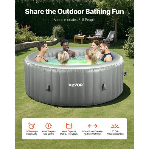 Uppblåsbar Bubbelpool 6 till 8 Personer Kapacitet 2400x660mm Bärbar Utomhusspa