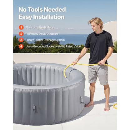 Uppblåsbar Bubbelpool 6 till 8 Personer Kapacitet 2400x660mm Bärbar Utomhusspa