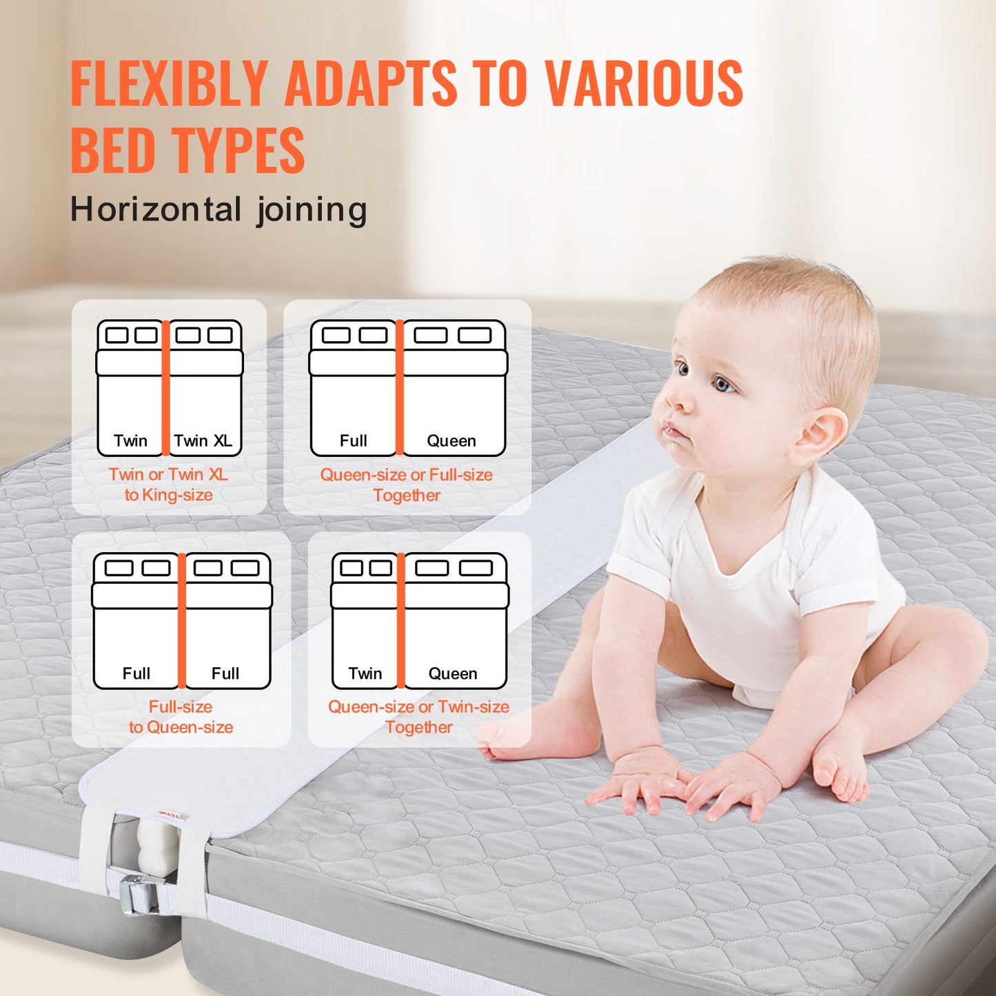 Bed Bridge, King Bed Converter Kit, Split King Gap Filler for Adjustable Bed Mattress Connector Mattress Gap Filler with Heavy Duty Metal Buckle Strap 25D Memory Foam (75" L x 10" W)