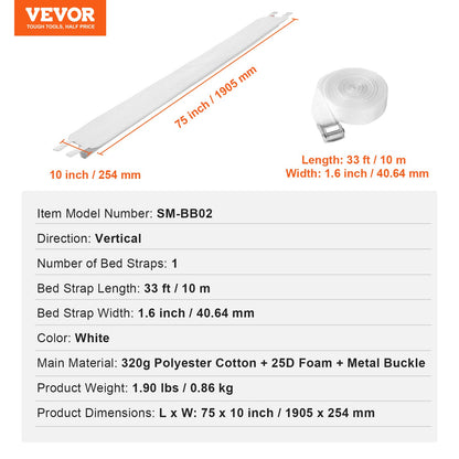 Bed Bridge, King Bed Converter Kit, Split King Gap Filler for Adjustable Bed Mattress Connector Mattress Gap Filler with Heavy Duty Metal Buckle Strap 25D Memory Foam (75" L x 10" W)