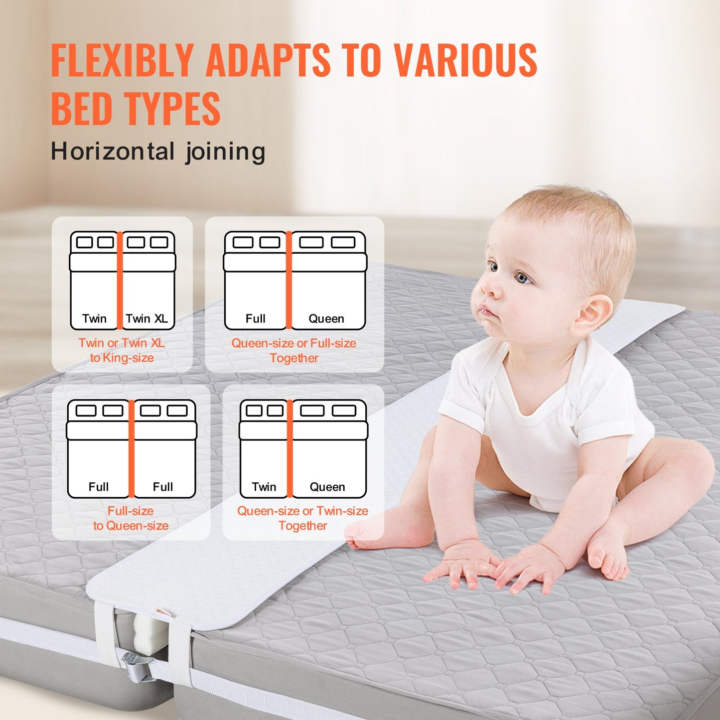 Bed Bridge King Bed Connector Kit Metal Buckle &amp; Storage Bag 75" L x 12" W