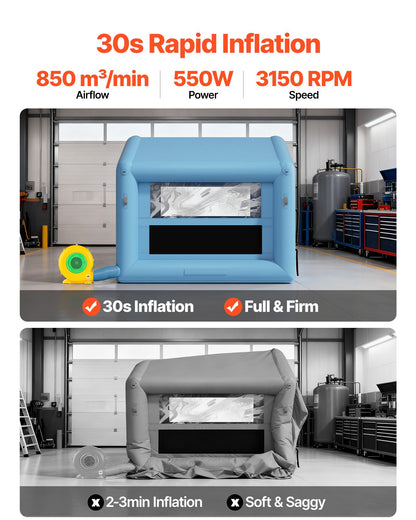 Inflatable Paint Booth, 9.84 x 8.2 x 8.2 ft, Inflatable Spray Booth with 550W Powerful Blower and Air Filter System, Triangular Roof, for Painting Bicycle, Motorcycle, Automotive Sheet Metal