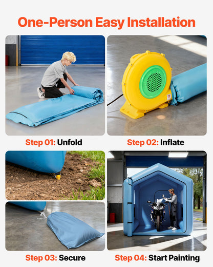 Inflatable Paint Booth, 9.84 x 8.2 x 8.2 ft, Inflatable Spray Booth with 550W Powerful Blower and Air Filter System, Triangular Roof, for Painting Bicycle, Motorcycle, Automotive Sheet Metal