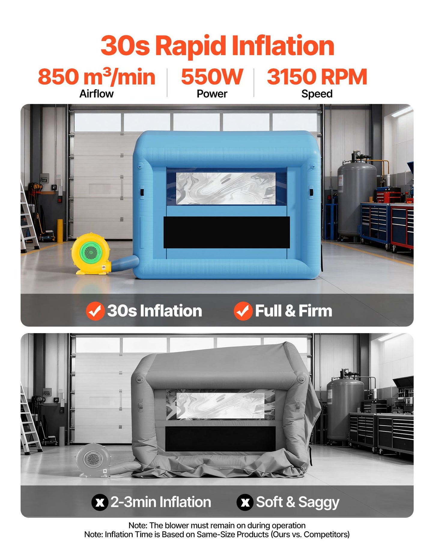 Inflatable Paint Booth, 9.84 x 8.2 x 8.2 ft, Inflatable Spray Booth with 550W Powerful Blower and Air Filter System, Round Roof with Light Hook, for Painting Bicycle, Motorcycle, and Furniture