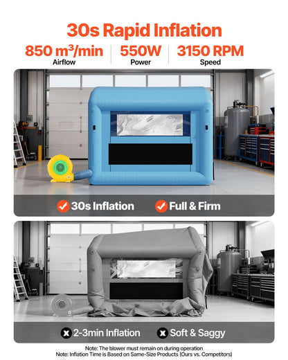 Inflatable Paint Booth, 9.84 x 8.2 x 8.2 ft, Inflatable Spray Booth with 550W Powerful Blower and Air Filter System, Round Roof with Light Hook, for Painting Bicycle, Motorcycle, and Furniture