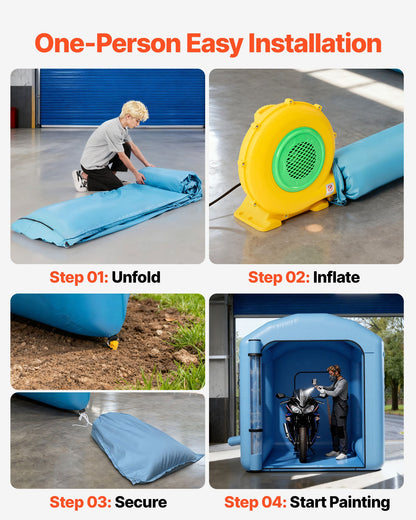 Inflatable Paint Booth, 9.84 x 8.2 x 8.2 ft, Inflatable Spray Booth with 550W Powerful Blower and Air Filter System, Round Roof with Light Hook, for Painting Bicycle, Motorcycle, and Furniture