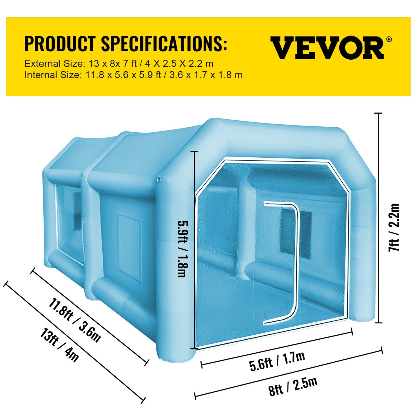 Uppblåsbart färgtält Giant Workstation Spraymålarbås Custom 4 x 2,5 x 2,2 m