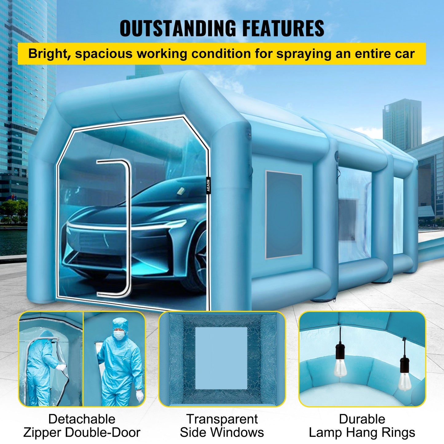 Inflatable Paint Booth, 29.5x19.7x13 ft Spray Paint Booth, with 2 Powerful Blowers Inflatable Spray Booth with Air Filter System, Car Paint Booth for Car Parking Tent Workstation