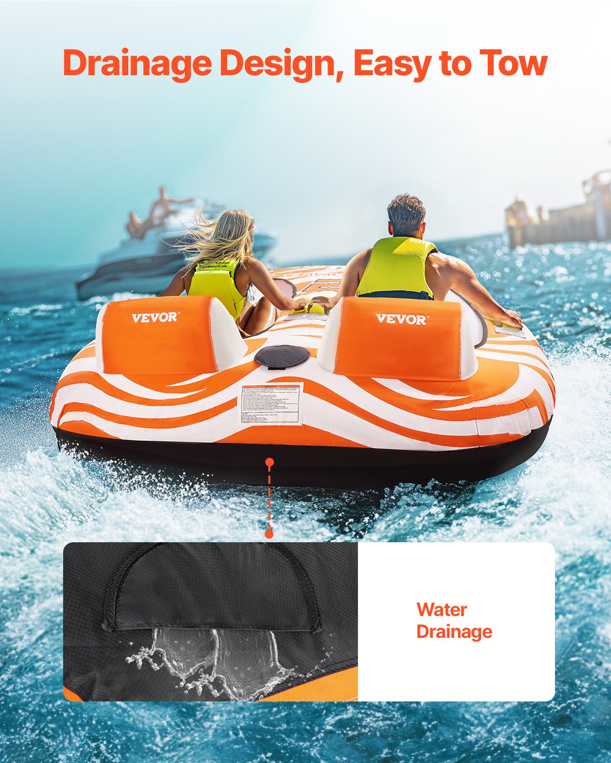 Towable tubes for boating 2-person inflatable boat towable with 2 cockpits