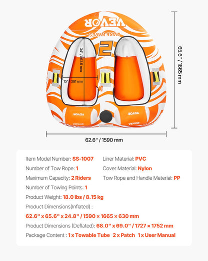 Towable tubes for boating 2-person inflatable boat towable with 2 cockpits