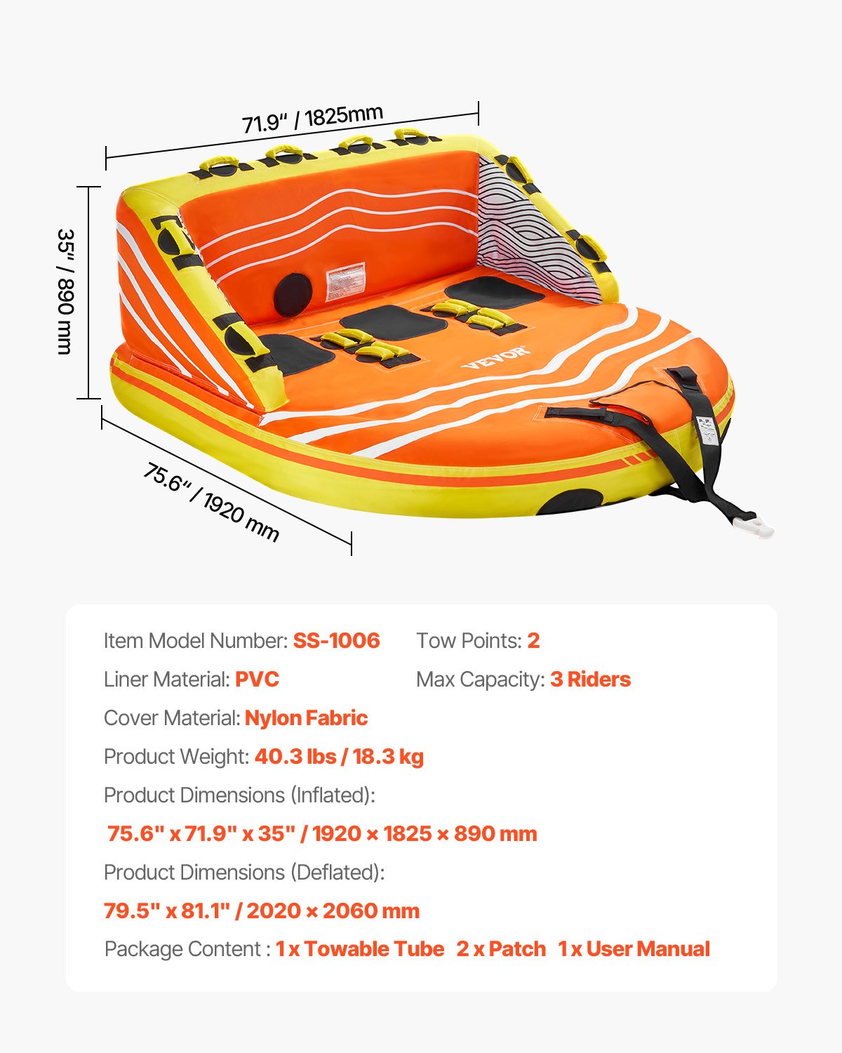 Tow hose for boating 1-3 drivers inflatable boat tubes and trailers