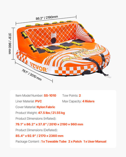 Tow hose for boating 1-4 drivers inflatable boat tubes and trailers