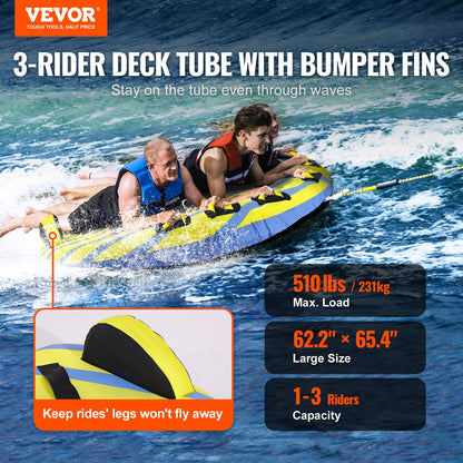 Towable Tube for Boating, 1-3 Rider Inflatable Towable Tube with Bumper, 510 lbs Water Sports Towable Tubes for Boats to Tow, Full Nylon Cover, EVA Grip Handle and Speed Safety Valve