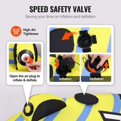 Towable Tube for Boating, 1-3 Rider Inflatable Towable Tube with Bumper, 510 lbs Water Sports Towable Tubes for Boats to Tow, Full Nylon Cover, EVA Grip Handle and Speed Safety Valve