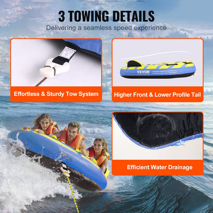 Towable Tube for Boating, 1-3 Rider Inflatable Towable Tube with Bumper, 510 lbs Water Sports Towable Tubes for Boats to Tow, Full Nylon Cover, EVA Grip Handle and Speed Safety Valve