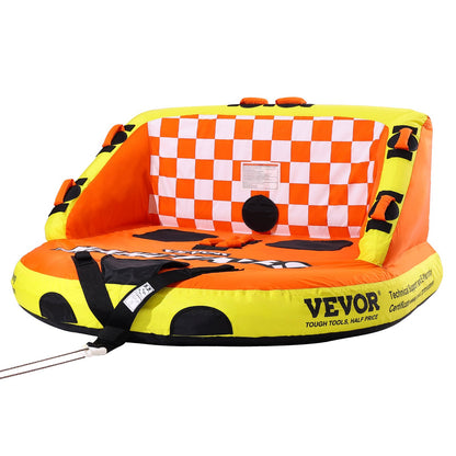 Boating Tow Tube, 1-2 Rider Inflatable Towable Tube with Deck Seats and Backrest, 340 lbs Water Sports Tube for Boat to Tow, Full Nylon Cover, EVA Grip Handle and Speed Safety Valve