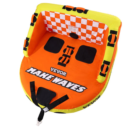 Boating Tow Tube, 1-2 Rider Inflatable Towable Tube with Deck Seats and Backrest, 340 lbs Water Sports Tube for Boat to Tow, Full Nylon Cover, EVA Grip Handle and Speed Safety Valve