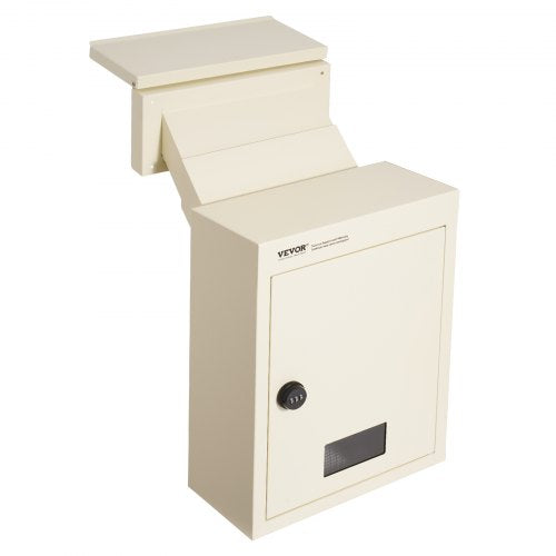 Through The Wall Drop Box, Heavy Duty Steel Through the Wall Mailbox with 2.8-7.9" 13" Combination Lock, 12.5x6.3x16.9" Mail Drop Box, Beige