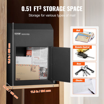 Through The Door Key Drop Box 12x6x16" brevlåda med 1,8"12" nyckellås Svart