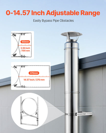 Adjustable Wall Bracket for 6 inch Diameter Chimney Pipe, 304 Stainless Steel Through the Wall Mounting Kit, Multi-Purpose Heavy-Duty Support for Chimney Drain Pipes,Plastic Ventilation Ducts